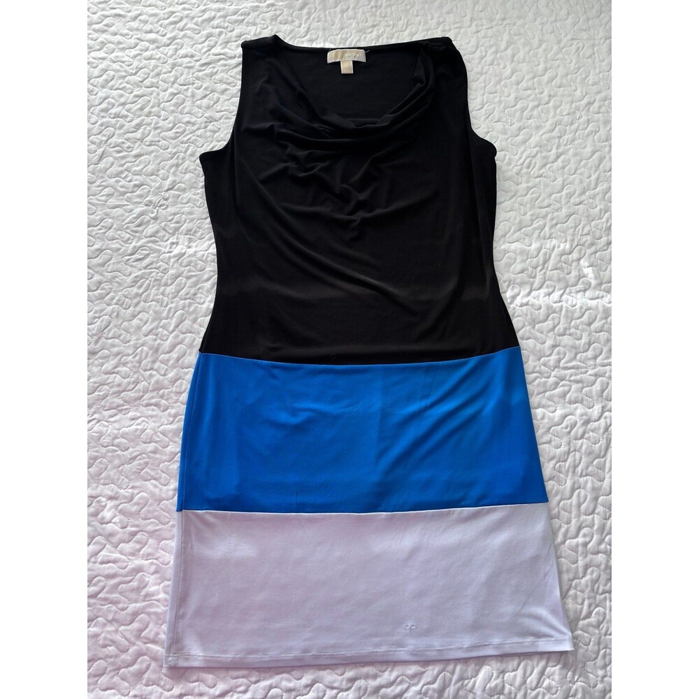 Michael Kors Black Blue White Colorblock Sleeveless Sheath Dress size  Medium